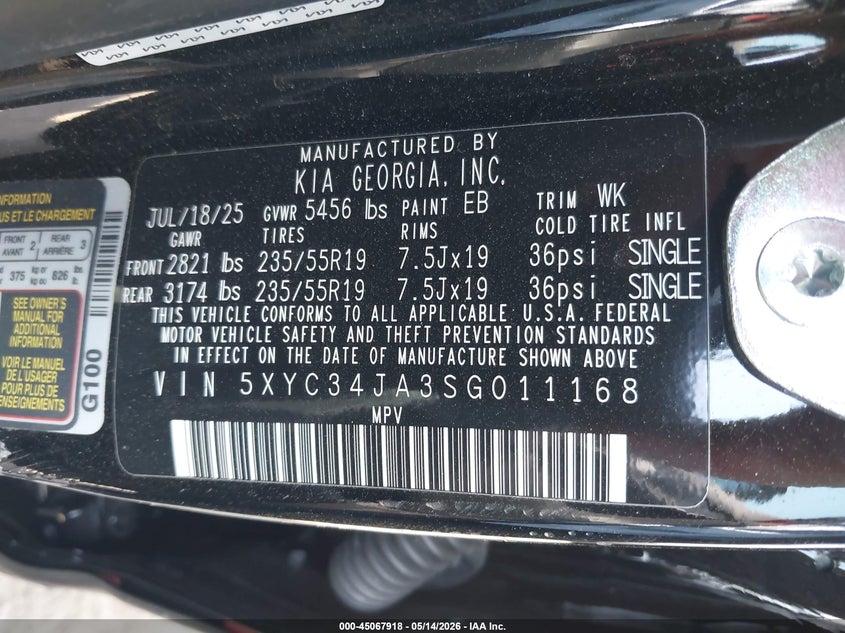 2025 Kia Ev6 VIN 5XYC34JA3SG011168 IAAI salvage auction — LEFT SIDE, Wait Title, sold $12,450 on 2026-08-26 (photo 9)