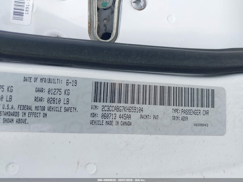 2019 Chrysler 300 VIN 2C3CCABG7KH659104 IAAI salvage auction — RIGHT REAR, Original (Texas), sold $2,750 on 2026-07-18 (photo 9)