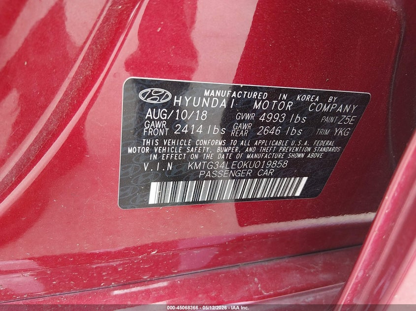 2019 Genesis G70 VIN KMTG34LE0KU019858 IAAI salvage auction — FRONT END, Original (Texas), sold $5,500 on 2026-07-24 (photo 9)