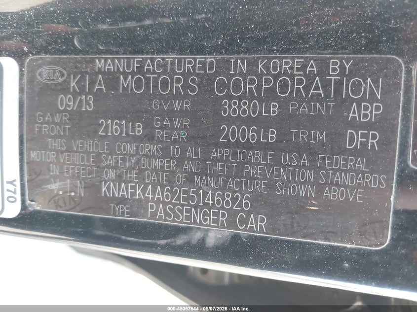 2014 Kia Forte VIN KNAFK4A62E5146826 IAAI salvage auction — THEFT, Salvage (Oregon), sold $800 on 2026-07-09 (photo 9)