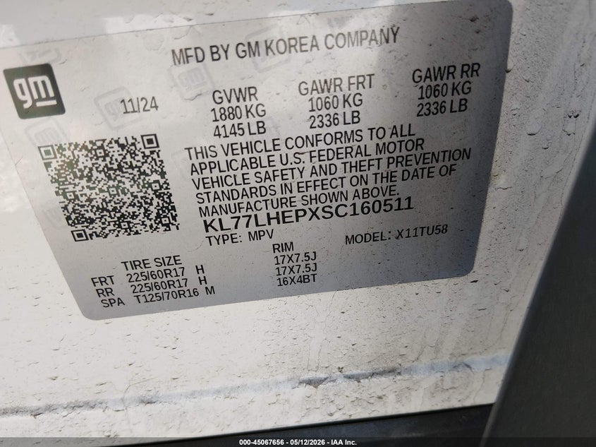 2025 Chevrolet Trax VIN KL77LHEPXSC160511 IAAI salvage auction — FRONT END, Salvage (Kentucky), sold $25 on 2026-07-28 (photo 9)