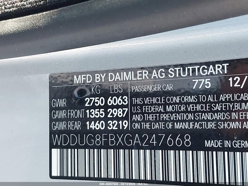 2016 Mercedes-benz S-klasse VIN WDDUG8FBXGA247668 IAAI salvage auction — FRONT END, Original (Texas), sold $15,200 on 2026-07-09 (photo 9)