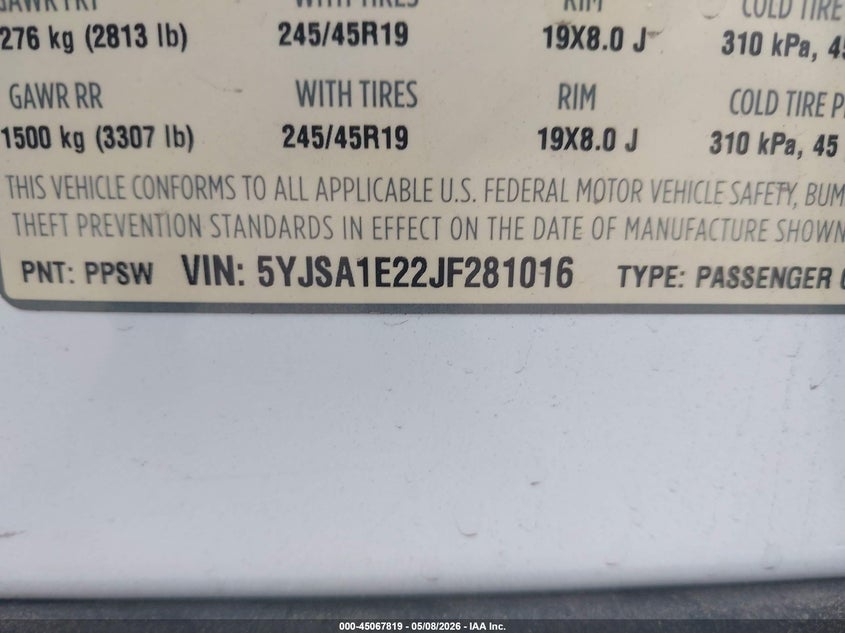 2018 Tesla Model s VIN 5YJSA1E22JF281016 IAAI salvage auction — FRONT END, Salvage (California), sold $6,800 on 2026-07-11 (photo 9)