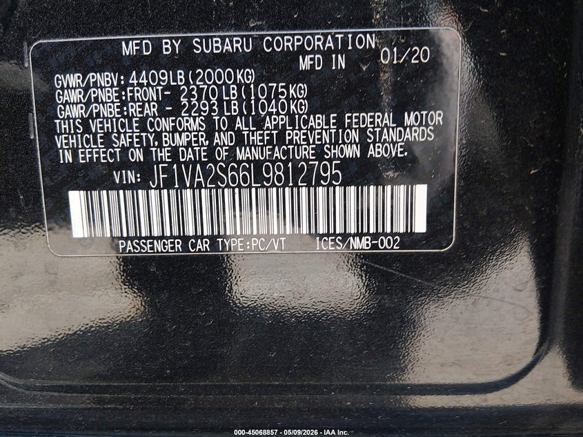 2020 Subaru Wrx sti VIN JF1VA2S66L9812795 IAAI salvage auction — STRIPPED, Clear (Colorado), sold $9,000 on 2026-07-08 (photo 9)