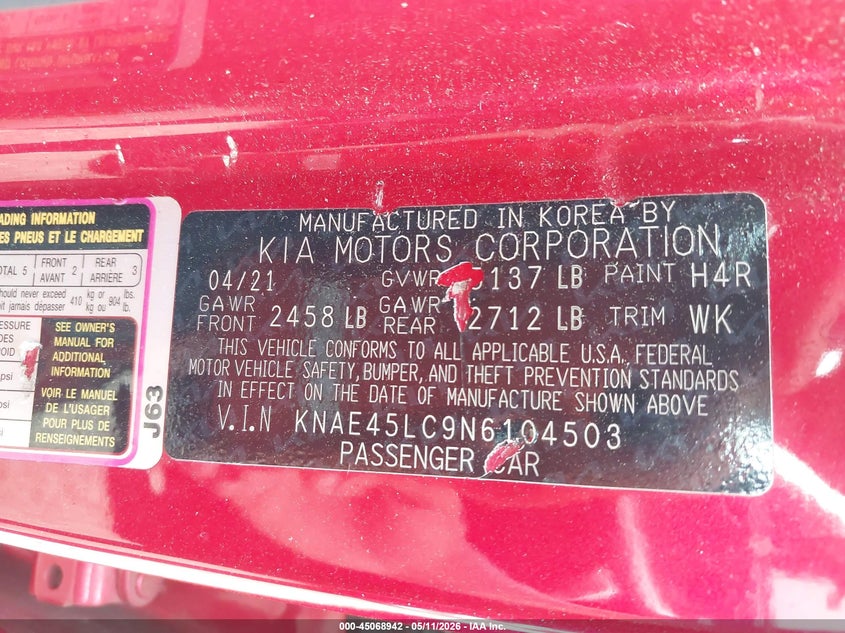 2022 Kia Stinger VIN KNAE45LC9N6104503 IAAI salvage auction — FRONT END, Salvage (Alabama), sold $1,600 on 2026-07-22 (photo 9)