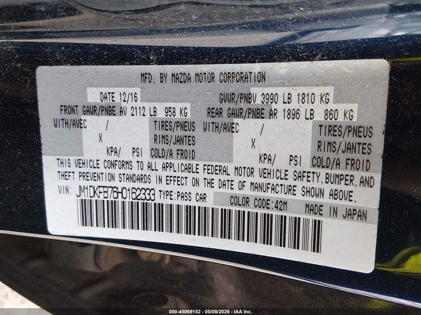 2017 Mazda Cx-3 VIN JM1DKFB76H0162333 IAAI salvage auction — FRONT END, Salvage (New Jersey), sold $1,250 on 2026-07-20 (photo 9)