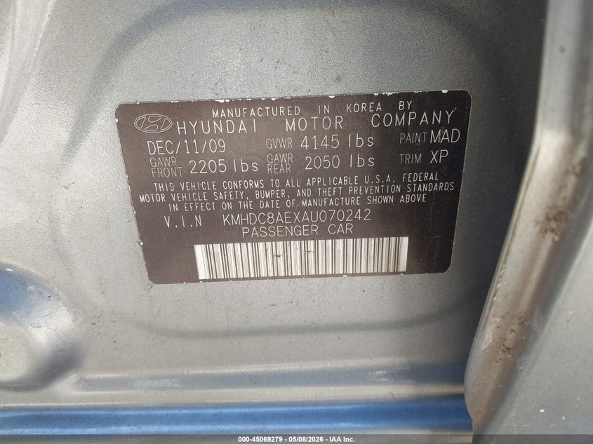 2010 Hyundai Elantra VIN KMHDC8AEXAU070242 IAAI salvage auction — NORMAL WEAR, Clear (Michigan), sold $175 on 2026-07-28 (photo 9)