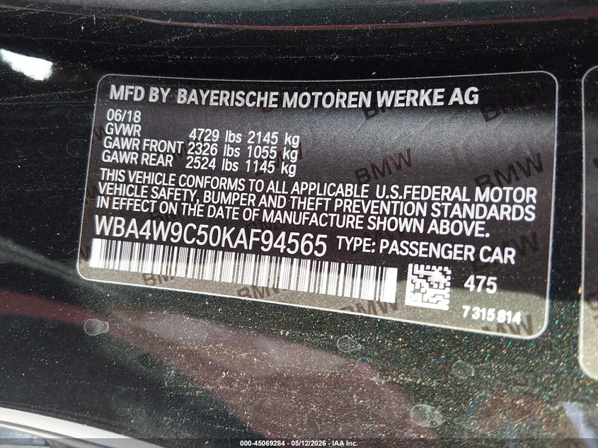 2019 BMW 4er VIN WBA4W9C50KAF94565 IAAI salvage auction — RIGHT REAR, Salvage (South Carolina), sold $7,600 on 2026-08-02 (photo 9)