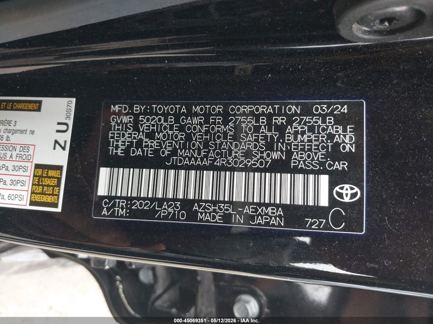 2024 Toyota Crown VIN JTDAAAAF4R3029507 IAAI salvage auction — LEFT SIDE, Salvage (Ohio), sold $16,100 on 2026-07-21 (photo 9)