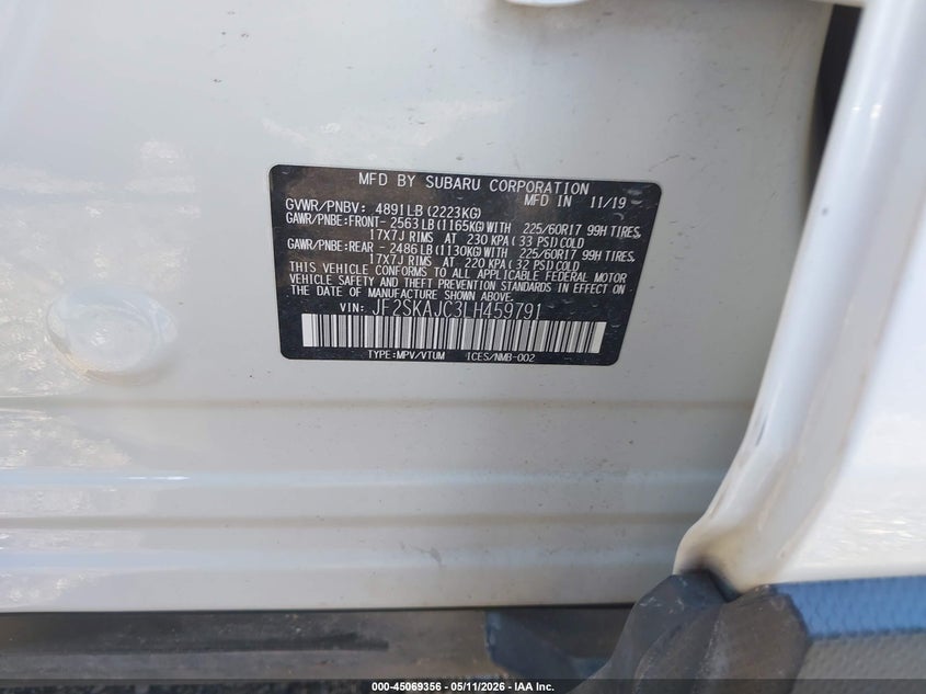 2020 Subaru Forester VIN JF2SKAJC3LH459791 IAAI salvage auction — HAIL, Salvage (Iowa), sold $7,400 on 2026-07-13 (photo 9)