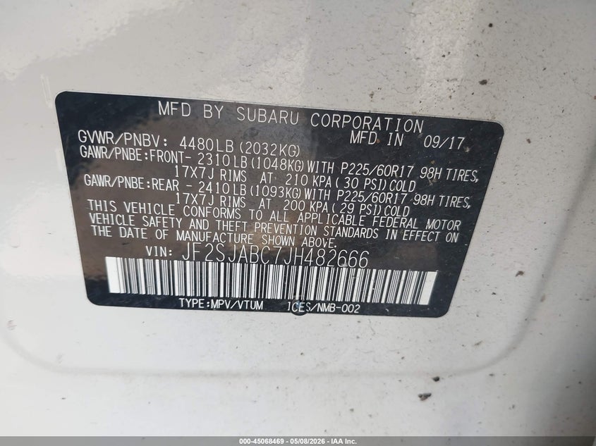 2018 Subaru Forester VIN JF2SJABC7JH482666 IAAI salvage auction — LEFT SIDE, Salvage (California), sold $1,100 on 2026-07-29 (photo 9)