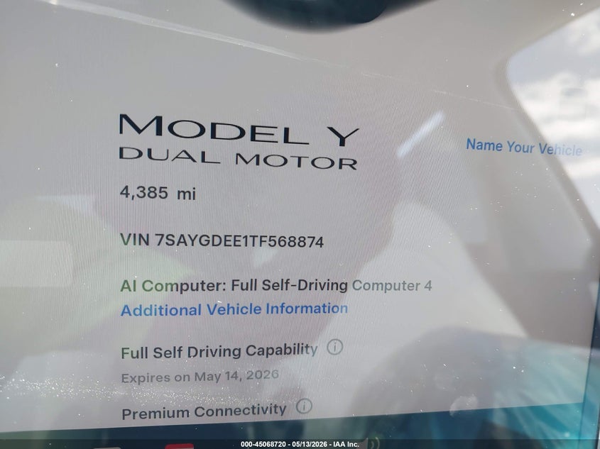 2026 Tesla Model y VIN 7SAYGDEE1TF568874 IAAI salvage auction — FRONT END, Salvage (California), sold $12,200 on 2026-07-24 (photo 7)