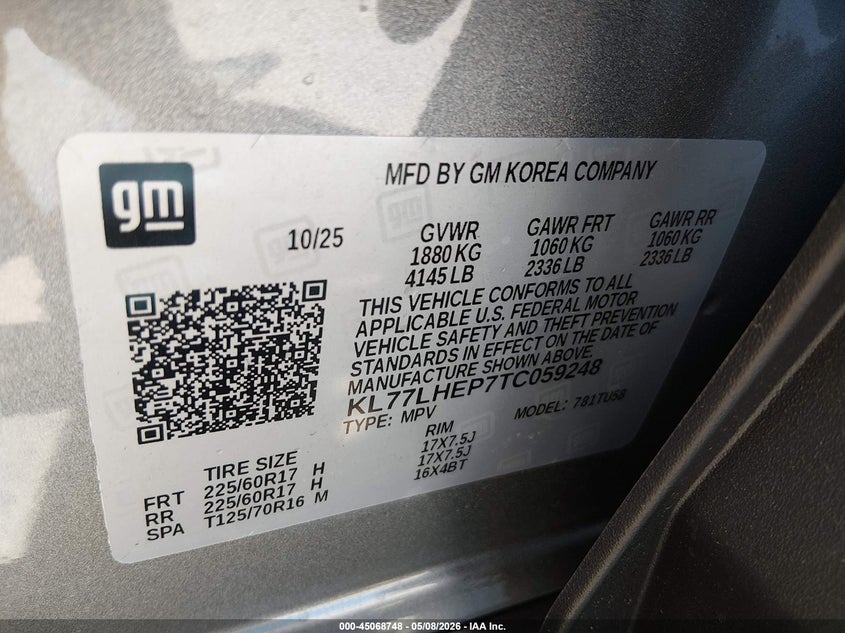 2026 Chevrolet Trax VIN KL77LHEP7TC059248 IAAI salvage auction — SIDE, Salvage (West Virginia), sold $6,600 on 2026-07-19 (photo 9)