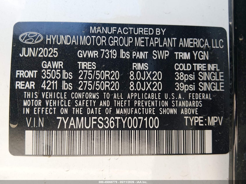 2026 Hyundai Ioniq 9 VIN 7YAMUFS36TY007100 IAAI salvage auction — FRONT END, Salvage (California), sold $17,000 on 2026-07-13 (photo 9)