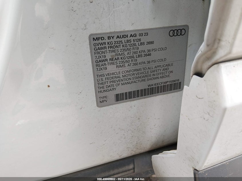 2023 Audi Q3 VIN WA1EECF39P1109016 IAAI salvage auction — FRONT END, Original (Texas), sold $7,725 on 2026-07-22 (photo 9)