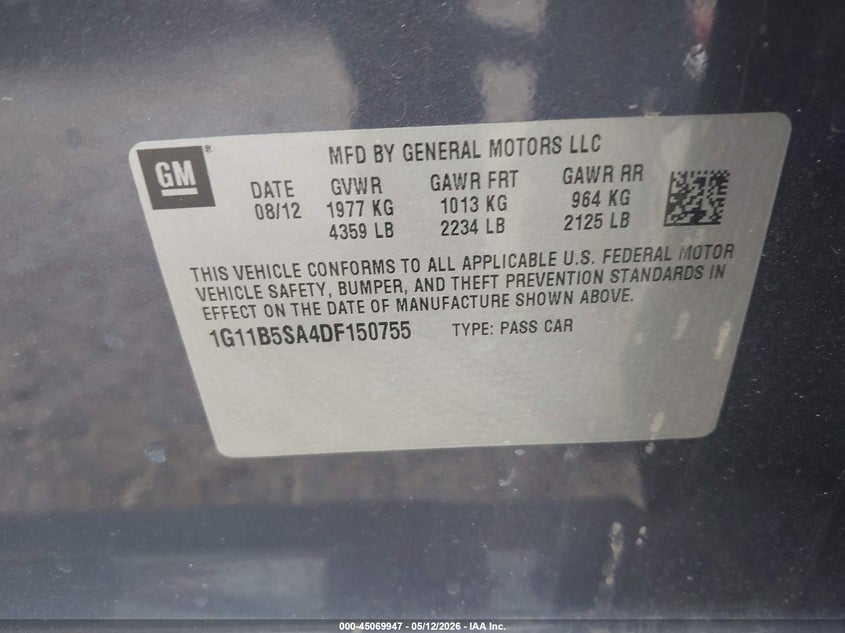 2013 Chevrolet Malibu VIN 1G11B5SA4DF150755 IAAI salvage auction — LEFT FRONT, Salvage (Ohio), sold $1,350 on 2026-07-31 (photo 9)