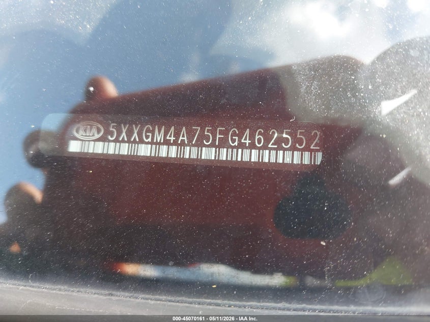 2015 Kia Optima VIN 5XXGM4A75FG462552 IAAI salvage auction — FRONT END, Salvage (Mississippi), sold $225 on 2026-07-08 (photo 9)