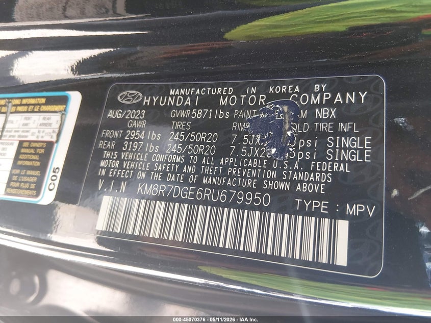 2024 Hyundai Palisade VIN KM8R7DGE6RU679950 IAAI salvage auction — RIGHT FRONT, Salvage (Indiana), sold $9,400 on 2026-07-11 (photo 9)
