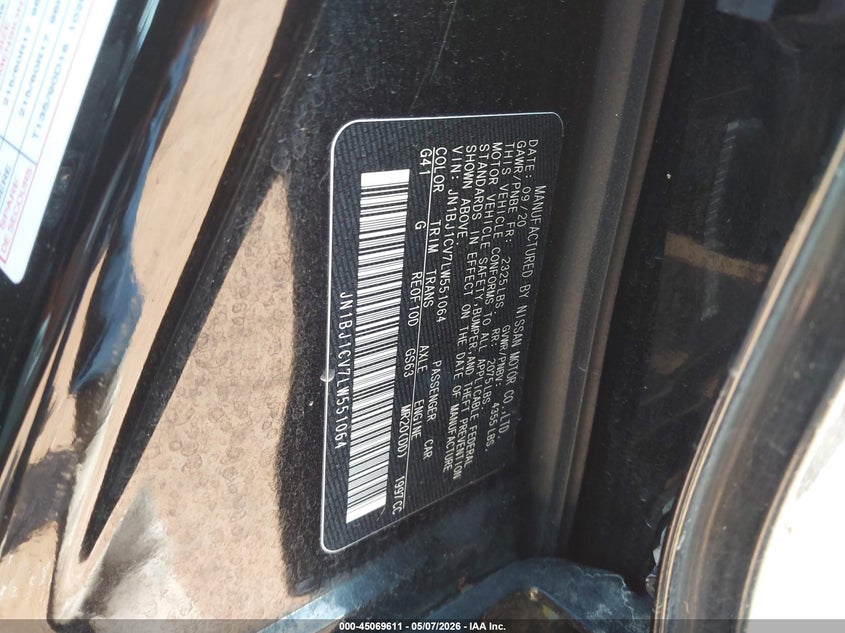 2020 Nissan VIN JN1BJ1CV7LW551064 IAAI salvage auction — FRONT END, Salvage (North Carolina), sold $1,625 on 2026-07-27 (photo 9)