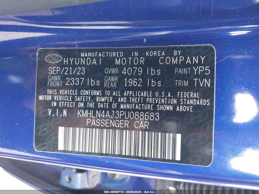 2023 Hyundai Elantra VIN KMHLN4AJ3PU088683 IAAI salvage auction — REAR END, Salvage - Greater Than 75% (Maryland), sold $7,000 on 2026-07-09 (photo 9)
