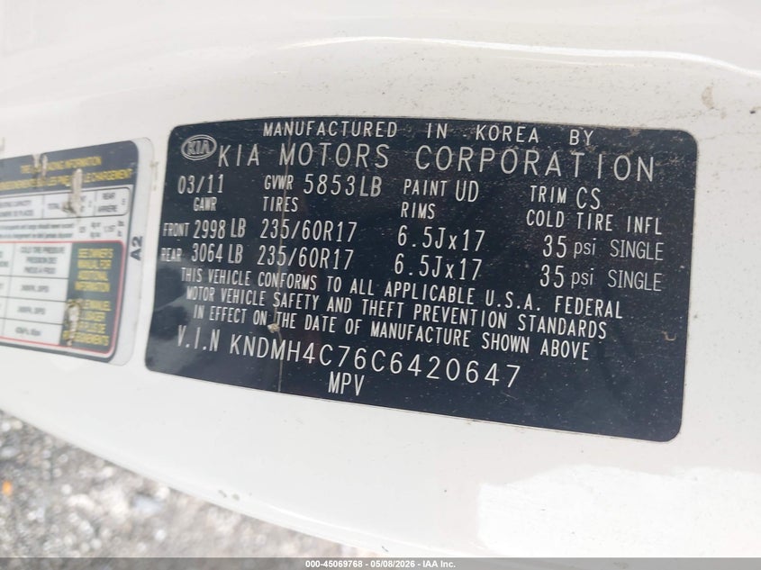 2012 Kia SEDONA VIN KNDMH4C76C6420647 IAAI salvage auction — REAR END, Salvage (Idaho), sold $425 on 2026-07-22 (photo 9)