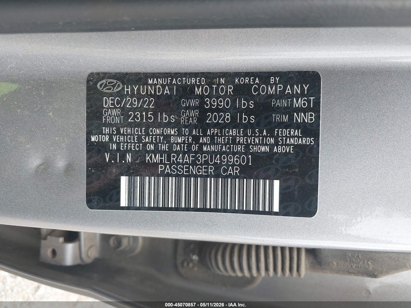 2023 Hyundai Elantra VIN KMHLR4AF3PU499601 IAAI salvage auction — FRONT END, Original (Texas), sold $5,550 on 2026-07-09 (photo 9)