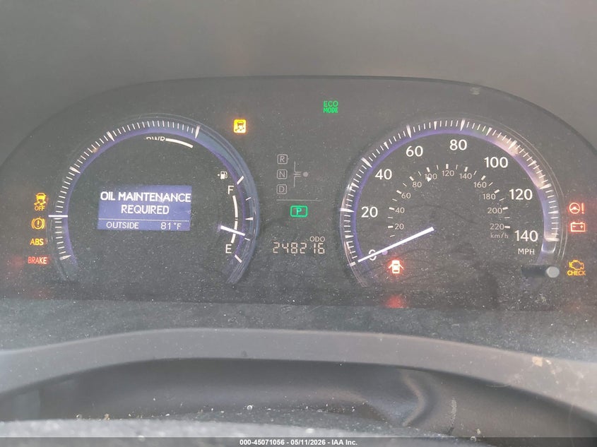 2011 Lexus Hs 250h VIN JTHBB1BAXB2043359 IAAI salvage auction — FRONT END, Original (Texas), sold $550 on 2026-07-16 (photo 7)