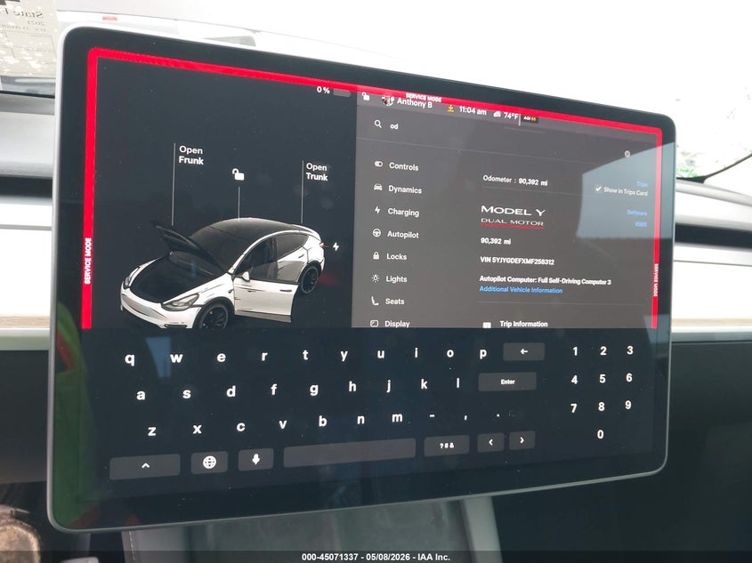 2021 Tesla Model y VIN 5YJYGDEFXMF258312 IAAI salvage auction — RIGHT REAR, Original (Texas), sold $8,500 on 2026-07-08 (photo 7)