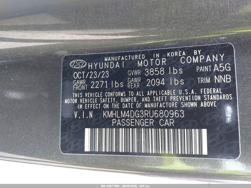 2024 Hyundai Elantra VIN KMHLM4DG3RU680963 IAAI salvage auction — LEFT SIDE, Original (Texas), sold $4,050 on 2026-07-29 (photo 9)