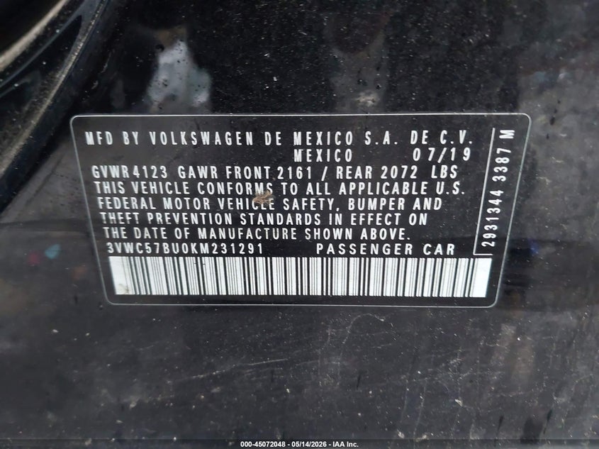 2019 Volkswagen Jetta VIN 3VWC57BU0KM231291 IAAI salvage auction — FRONT END, Salvage (Massachusetts), sold $1,200 on 2026-07-09 (photo 9)