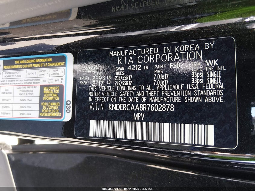 2024 Kia Seltos VIN KNDERCAA8R7602878 IAAI salvage auction — FRONT END, Salvage Certificate (California), sold $6,900 on 2026-07-08 (photo 9)