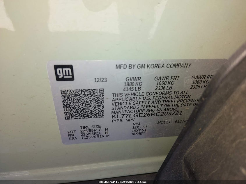 2024 Chevrolet Trax VIN KL77LGE26RC203721 IAAI salvage auction — FRONT END, Salvage (Ohio), sold $3,250 on 2026-07-20 (photo 9)