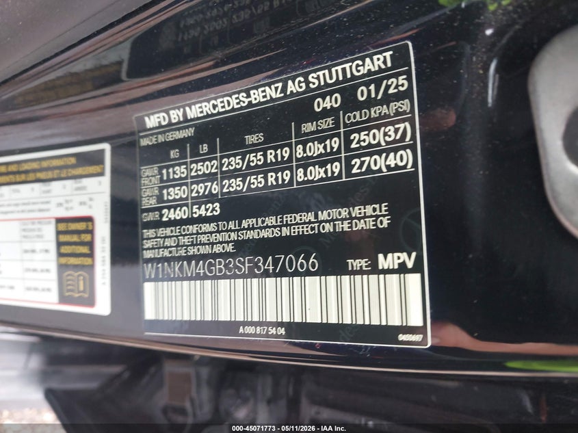 2025 Mercedes-benz Glc VIN W1NKM4GB3SF347066 IAAI salvage auction — INTERIOR BURN, Salvage (Texas), sold $25,000 on 2026-07-15 (photo 9)