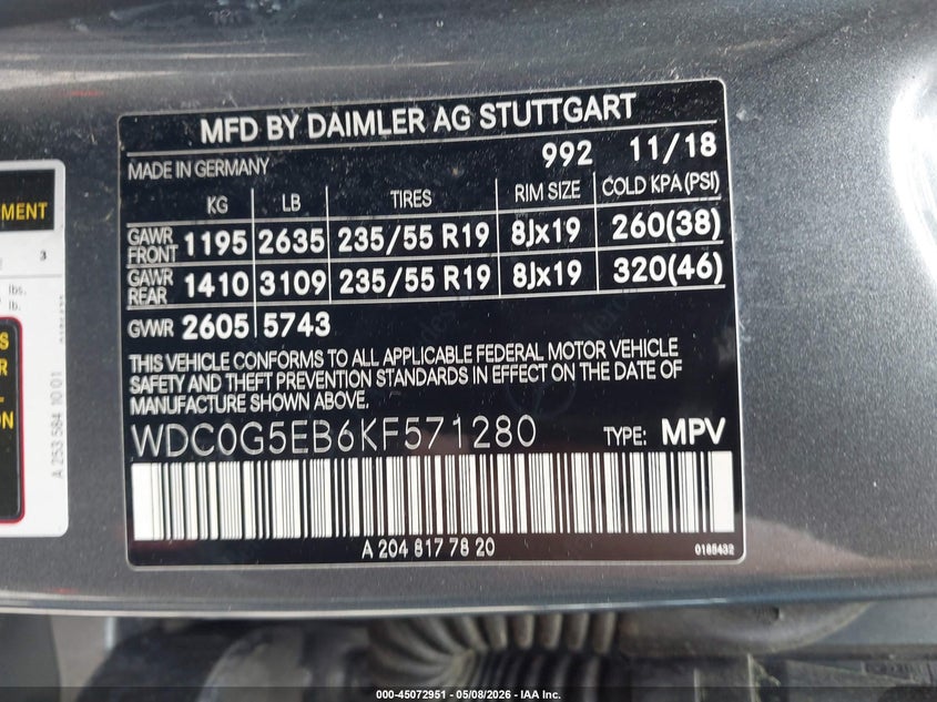2019 Mercedes-benz Glc VIN WDC0G5EB6KF571280 IAAI salvage auction — SIDE, Salvage (Georgia), sold $11,100 on 2026-07-16 (photo 9)
