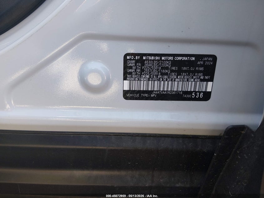 2024 Mitsubishi Eclipse cross VIN JA4ATVAA1RZ061716 IAAI salvage auction — REAR END, Clear (Missouri), sold $7,050 on 2026-07-23 (photo 9)