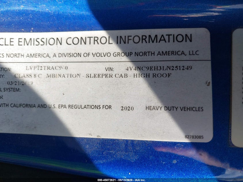 2020 Volvo VIN 4V4NC9EH3LN251249 IAAI salvage auction — UNKNOWN, Original (West Virginia), sold $25,100 on 2026-07-08 (photo 8)