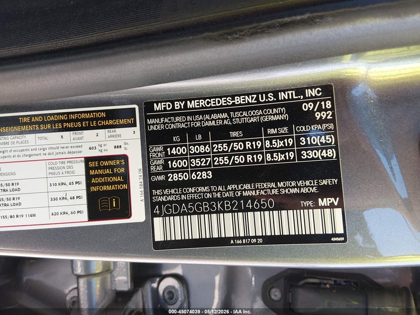 2019 Mercedes-benz Gle VIN 4JGDA5GB3KB214650 IAAI salvage auction — REAR END, Original (Texas), sold $9,050 on 2026-09-05 (photo 9)