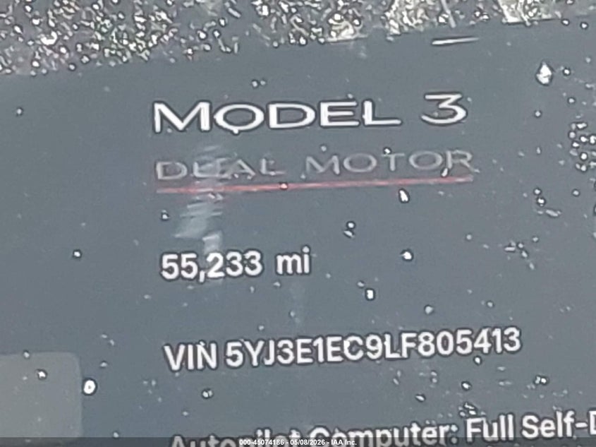 2020 Tesla Model 3 VIN 5YJ3E1EC9LF805413 IAAI salvage auction — FRONT END, Salvage (California), sold $7,800 on 2026-07-09 (photo 7)