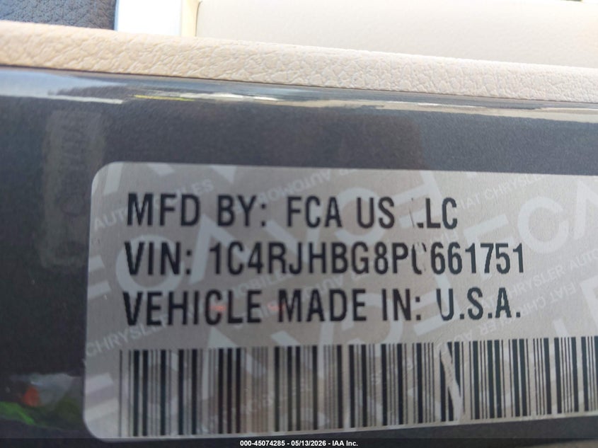 2023 Jeep Grand cherokee VIN 1C4RJHBG8PC661751 IAAI salvage auction — HAIL, Original (Texas), sold $16,500 on 2026-08-11 (photo 9)