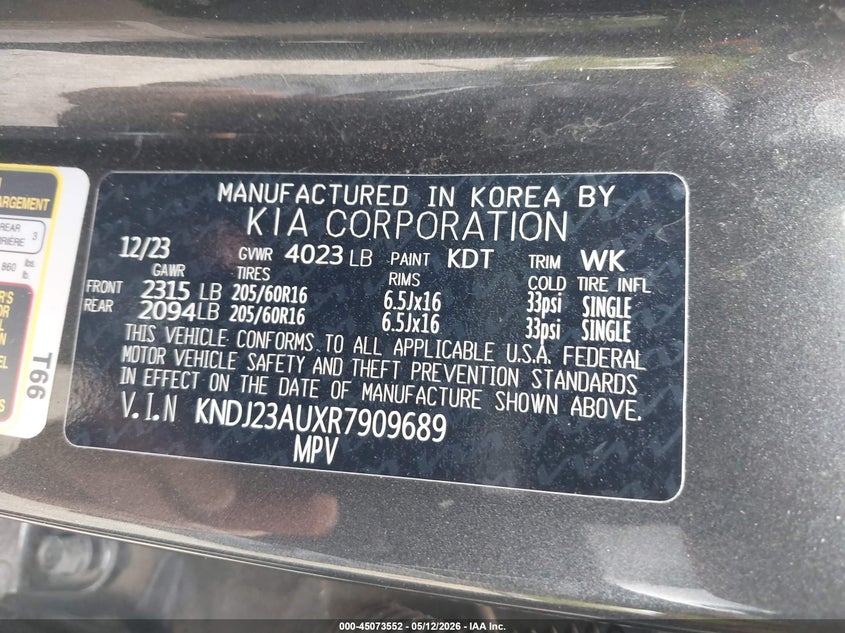 2024 Kia Soul VIN KNDJ23AUXR7909689 IAAI salvage auction — RIGHT FRONT, Salvage (Ohio), sold $3,100 on 2026-07-14 (photo 9)