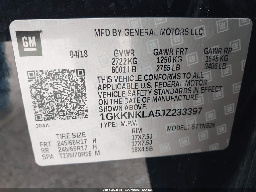 2018 Gmc Acadia VIN 1GKKNKLA5JZ233397 IAAI salvage auction — SIDE, Salvage (Texas), sold $2,200 on 2026-07-10 (photo 9)
