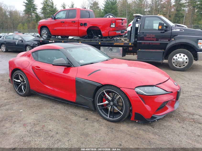 2020 Toyota Supra VIN WZ1DB4C03LW022964 IAAI salvage auction — LEFT FRONT, Salvage (Massachusetts), sold $21,800 on 2026-08-07 (photo 1)