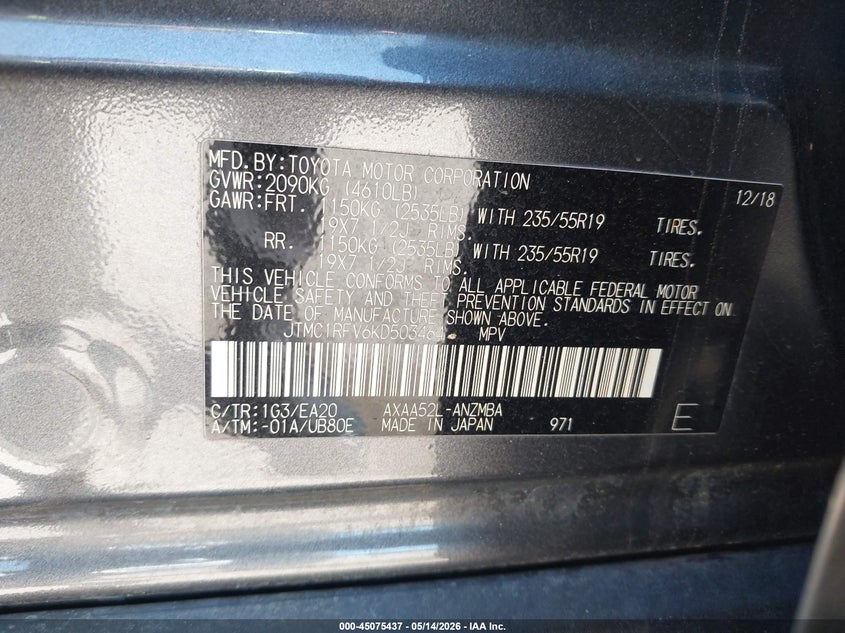 2019 Toyota Rav 4 VIN JTMC1RFV6KD503464 IAAI salvage auction — FRONT END, Salvage (Georgia), sold $7,500 on 2026-07-19 (photo 9)