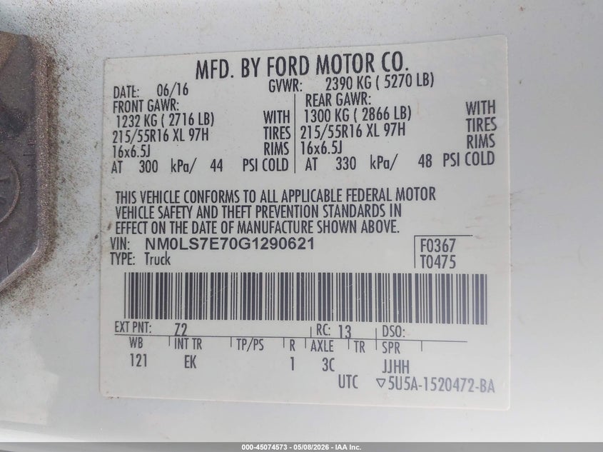2016 Ford Transit VIN NM0LS7E70G1290621 IAAI salvage auction — NORMAL WEAR, Salvage (Texas), sold $1,450 on 2026-07-30 (photo 9)