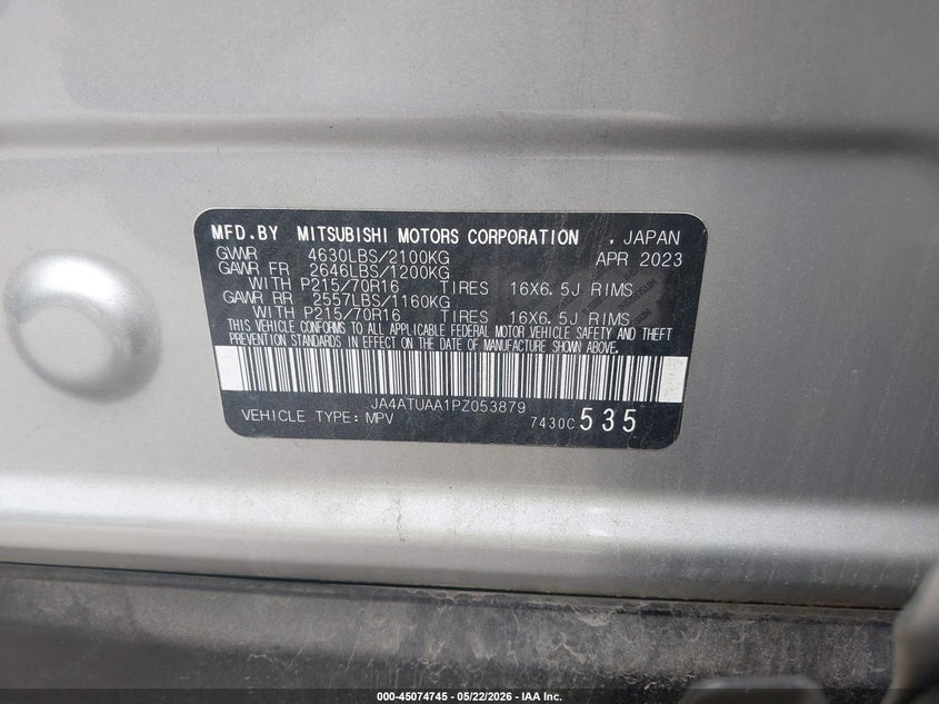 2023 Mitsubishi Eclipse cross VIN JA4ATUAA1PZ053879 IAAI salvage auction — HAIL, Salvage (Missouri), sold $8,700 on 2026-07-07 (photo 9)