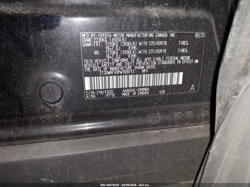 2023 Toyota Rav 4 VIN 2T3UWRFV0PW169013 IAAI salvage auction — RIGHT FRONT, Salvage (Oregon), sold $12,100 on 2026-07-30 (photo 9)