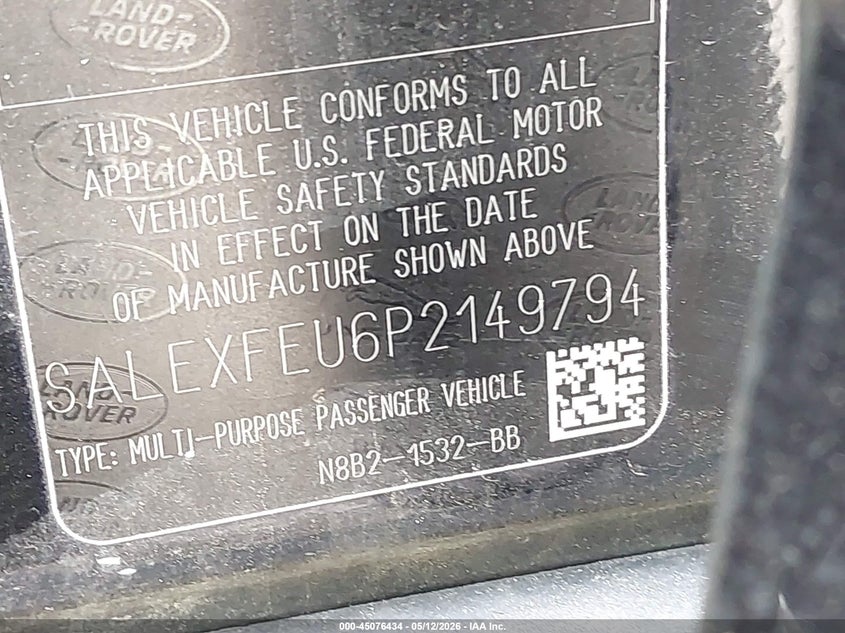 2023 Land rover Defender VIN SALEXFEU6P2149794 IAAI salvage auction — FRONT END, Scrap (Michigan), sold $13,725 on 2026-07-13 (photo 9)