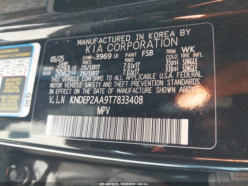 2026 Kia Seltos VIN KNDEP2AA9T7833408 IAAI salvage auction — REAR END, Salvage (Pennsylvania), sold $4,000 on 2026-08-21 (photo 9)