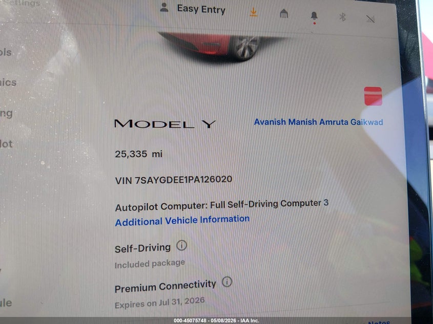 2023 Tesla Model y VIN 7SAYGDEE1PA126020 IAAI salvage auction — LEFT SIDE, Salvage (North Carolina), sold $11,000 on 2026-07-31 (photo 7)