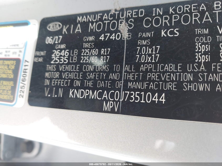 2018 Kia Sportage VIN KNDPMCAC0J7351044 IAAI salvage auction — SUSPENSION, Junk Bill Of Sale Mv2459 (Wisconsin), sold $2,800 on 2026-07-21 (photo 9)